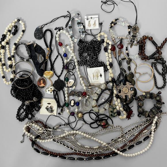 Vintage Assorted Jewelry Collection - Black, White, Gold, Silver - Picture 1 of 6